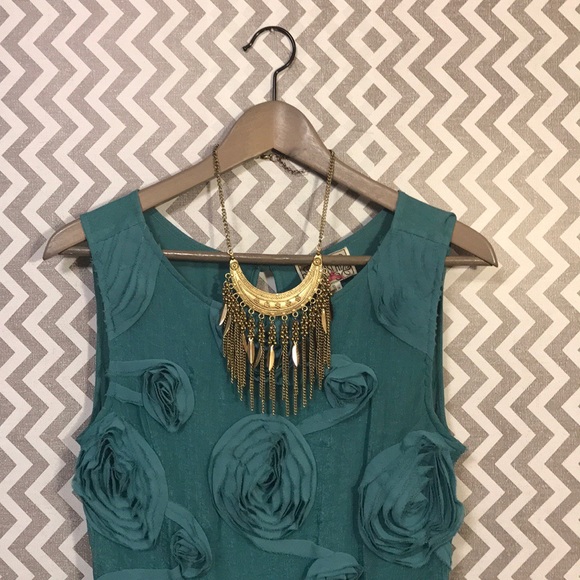 Anthropologie Teal Rosette Tank, Small - Picture 3 of 7